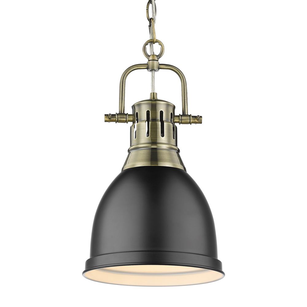 Yep by Golden Lighting Duncan 1-light 9in Chain Hung Pendant in Aged Brass and Matte Black shade